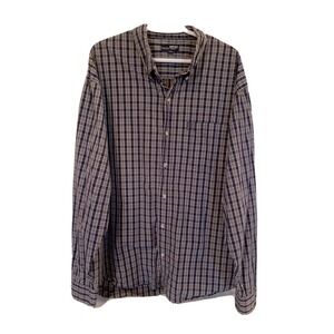 Buckle BKE 67 Men XXL Shirt Long Sleeve Athletic Fit Navy Blue Plaid Button Down